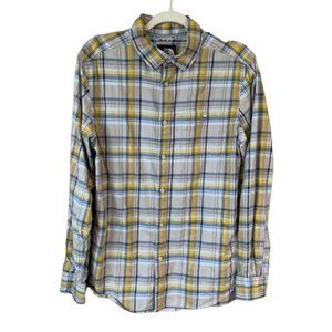 The North Face Men's Yellow Blue Plaid Long Sleeve Medium Button Down Shirt EUC